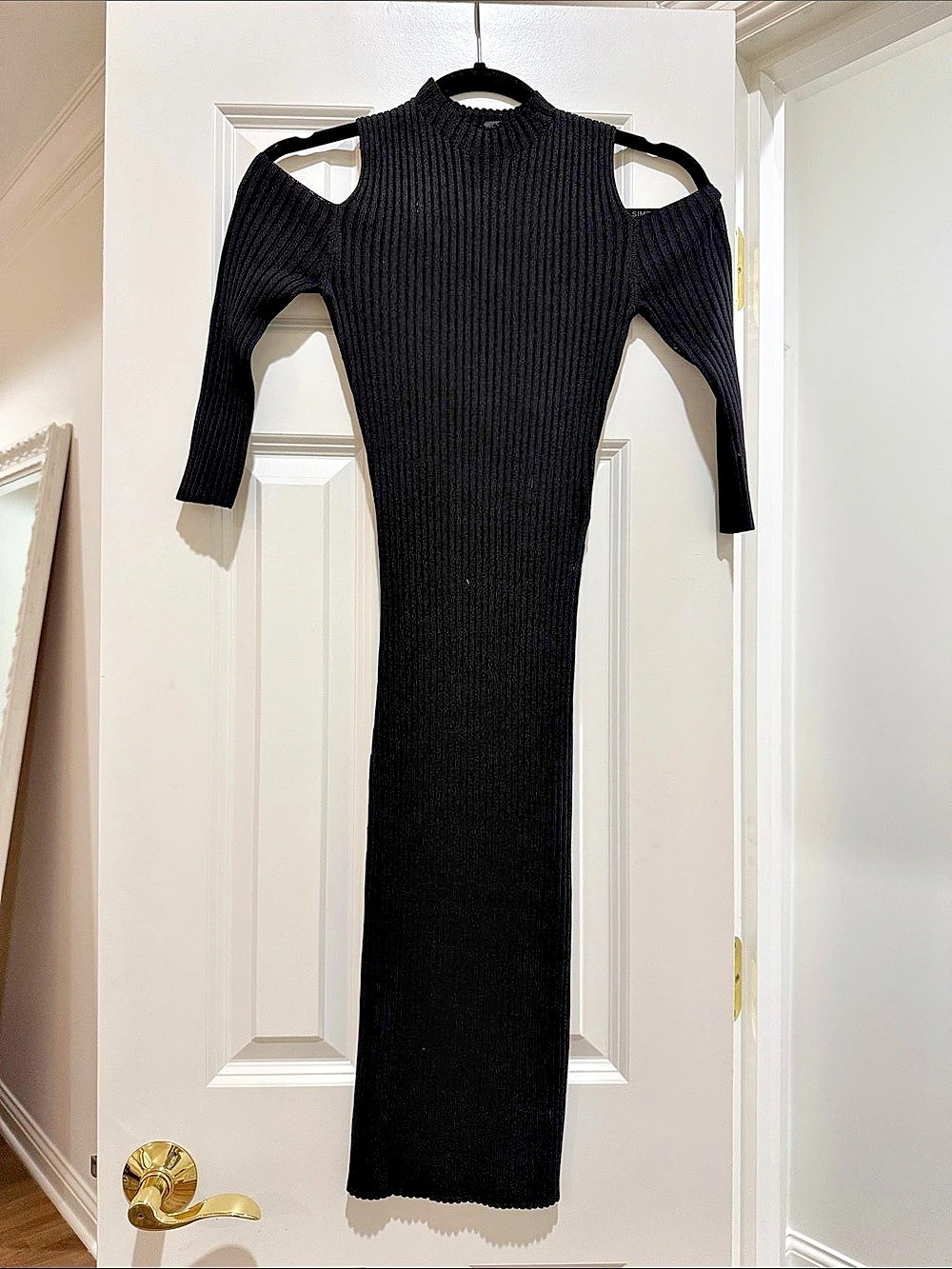 Maje Cold-Shoulder Ribbed Knit Dress Black Size 1